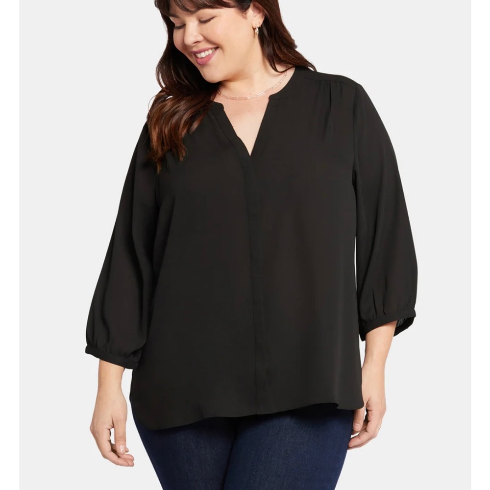NYDJ Plus Size Pintuck Black Blouse